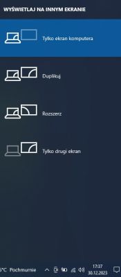 Zrzut ekranu z ustawieniami wyświetlania na innym ekranie w systemie Windows.