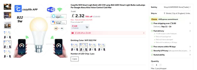 WiFi-Controlled B22 9W LED Bulb with CozyLife App Smart LED bulb B22 9W with app control and Wi-Fi connectivity