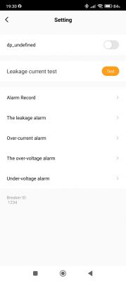 Screenshot of an app showing settings for various electrical alarms.