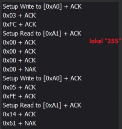 Fragment zrzutu ekranu z odczytem sekwencyjnym pamięci EEPROM.