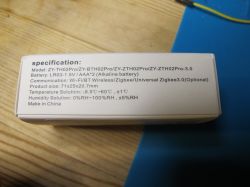 Technical Specifications of ZY-TH02Pro Sensor Sensor packaging showing technical specifications.