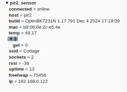 Screenshot of MQTT Explorer interface showing details of the pir2 sensor.