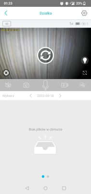 Zrzut ekranu z aplikacji kamery z podglądem na żywo i słabym sygnałem LTE
