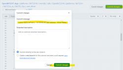 GitHub Commit Changes Window Commit changes window on GitHub with message and Commit changes button highlighted.
