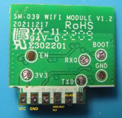 SM-039 WiFi Module with Connector Labels SM-039 WiFi module with labeled connectors.