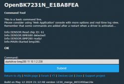 Screenshot of the Command Tool interface displaying messages about detected BME680 and BMP280 sensors.