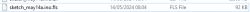 Screenshot showing a file named sketch_may14a.ino.fls saved in FLS format, dated May 14, 2024, at 08:04, with a size of 92 KB.