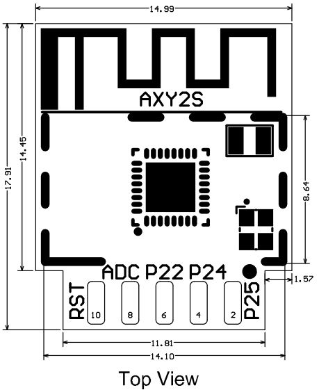 Schematic of AXY2S Electronic Module Top view schematic of an electronic module.