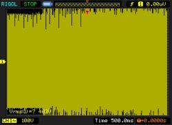 Voltage Measurement on Oscilloscope Oscilloscope screen displaying voltage oscillations.