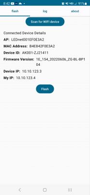 Screenshot of a mobile app showing details of a connected WiFi device.