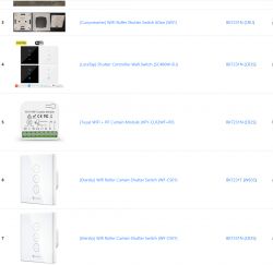 Screenshot of a shutter controller list with product descriptions and specifications.