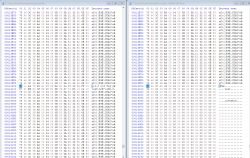 Two program windows displaying binary data and text.