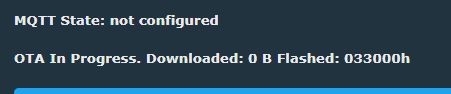 Screen showing OTA status with 0 B downloaded and 033000h flashed