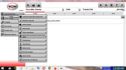Ekran programu WOW! 5.00.8 z menu schematów elektrycznych do Forda Transit 2006
