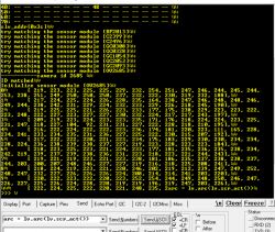 Terminal Interface with Sensor Data Terminal interface displaying sensor module information.