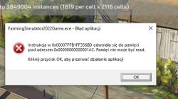 Komunikat błędu aplikacji Farming Simulator 22.