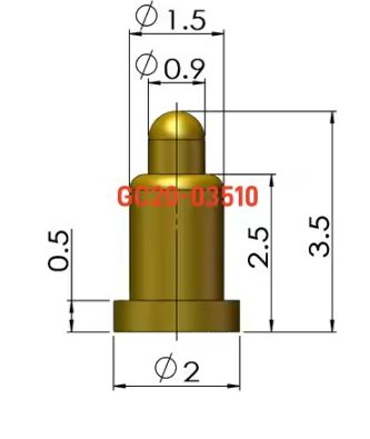 GC20-03510 pogo pin with dimensions: 3.5 mm height, 0.9 mm tip diameter