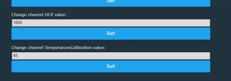 Configuration Panel: OCP and Temperature Calibration Settings OCP and Temperature Calibration settings in the configuration panel