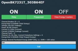 Screenshot of the OpenBK7231T interface displaying electrical energy data.