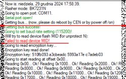 Screenshot of BK7231N flasher application showing a device MID read error.