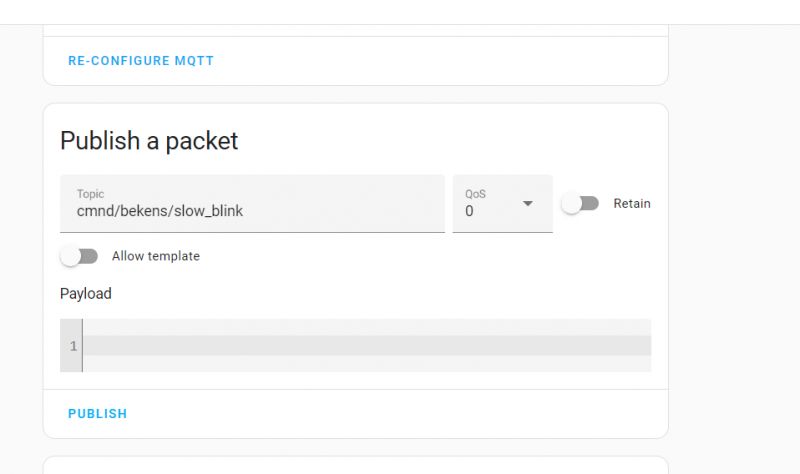 MQTT Packet Publishing MQTT packet publishing interface with filled topic and QOS.