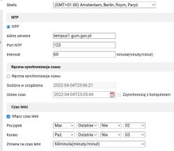 Zrzut ekranu ustawień synchronizacji czasu NTP.