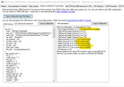 Screenshot of BK7231 Easy UART Flasher showing JSON data and a GPIO pin configuration description.