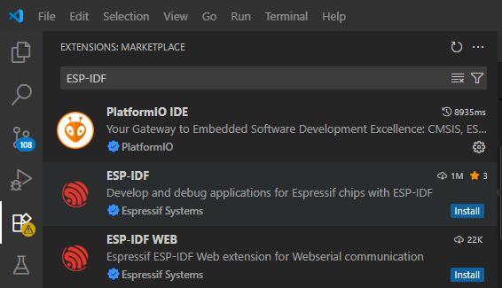 Wtyczki ESP‑IDF i PlatformIO IDE w Visual Studio Code Marketplace