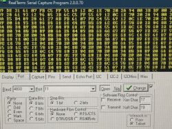 Screenshot of RealTerm program displaying data in hexadecimal format.
