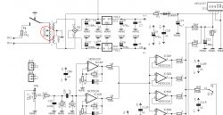 A section of an electronic schematic showing circuits and components.