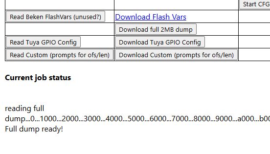 Screenshot of flash memory reading interface with Full dump ready! message