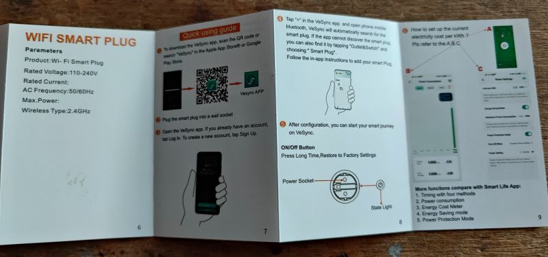 Bedienungsanleitung für Vesync Wi-Fi Smart Plug Vesync Wi-Fi Smart Plug Bedienungsanleitung auf einem Tisch.