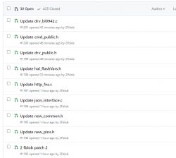 List of open pull requests on GitHub, including details such as file name and time opened.