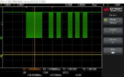 PWM Signal Waveform in IR Application PWM signal waveform on an oscilloscope screen showing visible pulses.