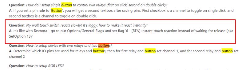 Part of a FAQ document regarding button and touch switch settings.