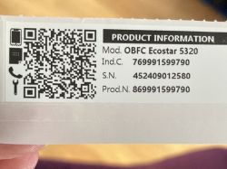 Produktetikett mit Informationen und QR-Code.