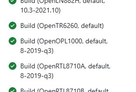 List of builds with green check icons and entries starting with “Build (Open…)” in a UI