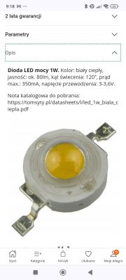 Dioda LED mocy 1W na białym tle.