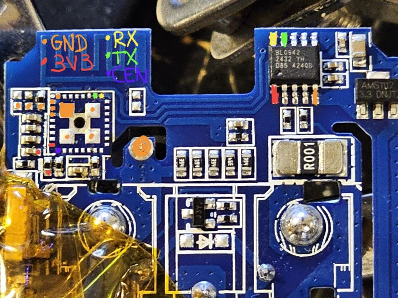 PCB with Marked Soldering Points Close-up of a PCB with marked soldering points.