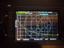 Smith Chart na ekranie urządzenia NanoVNA z wynikami pomiaru.