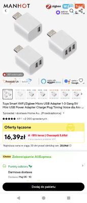 Tuya Smart WiFi/Zigbee USB Adapters on AliExpress White smart USB adapters with multiple USB ports displayed on an AliExpress online store page.