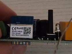 WB2S communication module on PCB with CE marking and visible QR code
