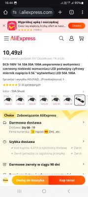 Screenshot of the AliExpress app showing an offer for an ampere-voltmeter.