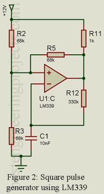 Diagram of a simple triangular waveform generator using a comparator and a capacitor.