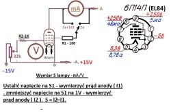 Schemat pomiaru prądu anody lampy elektronowej 6P14P (EL84) oraz opis mierzenia parametrów lampy.