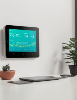 Smart Control Panel in a Modern Interior Smart control panel on the wall with a graphic interface