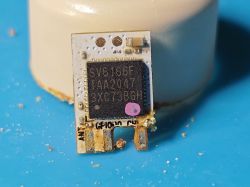Electronic module with SV6166F chip and pin markings on a blue background.