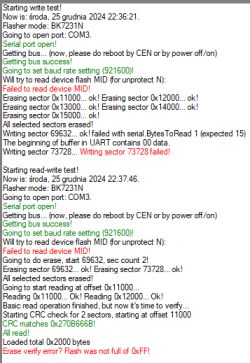 Screenshot of logs from BK7231N flasher