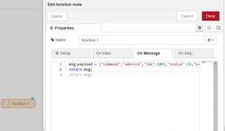 Edit view of a function node in Node-RED software with a snippet of JavaScript code.
