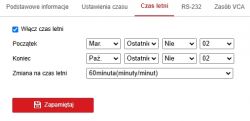 Zrzut ekranu ustawień czasu letniego w kamerze IP Hikvision.